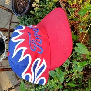 Vintage Trucker hat Snapback FORD Flames Hat EUC RED WHITE BLUE